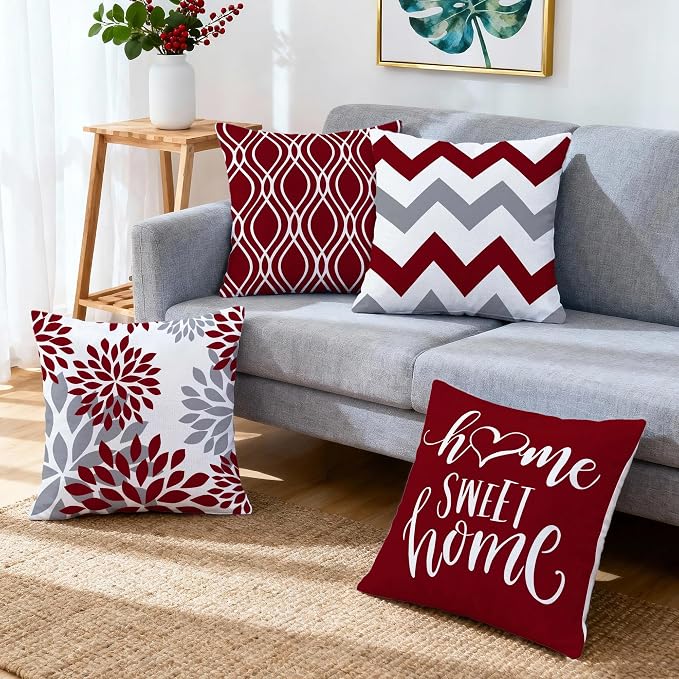 Hexagram Geometric Burgundy Pillow Covers 18x18 Set of 4, Decorative Outdoor - Image 6