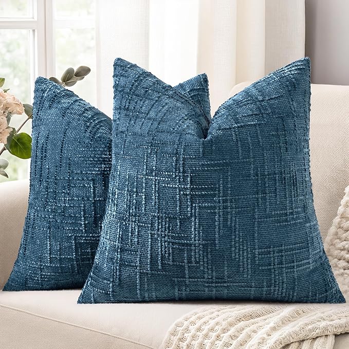 decorUhome Navy Blue Chenille Throw Pillow Covers 16x16 Set of 2 Textured Soft by decorUhome