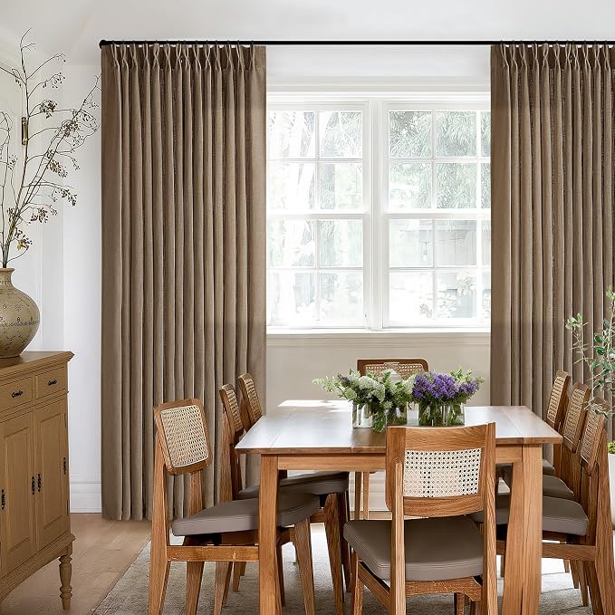 Brown Pleated Linen Light Filtering Curtains 96 Inches Long - Image 7