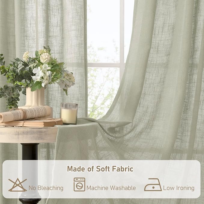 LAMIT Light Filtering Linen Curtains 72 inches Long - Image 8