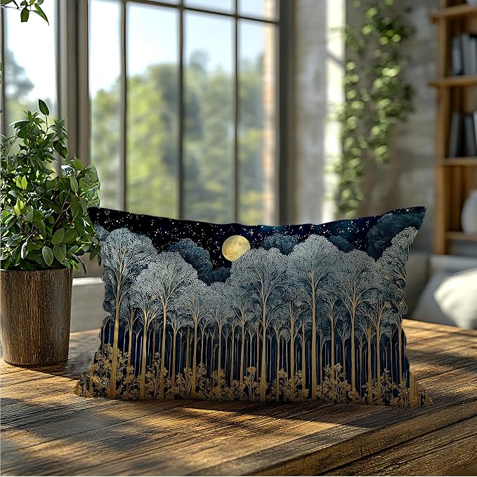 Rustic William Morris Inspired Forest Green Moon Decor Pillow Covers 12x20 - Image 5