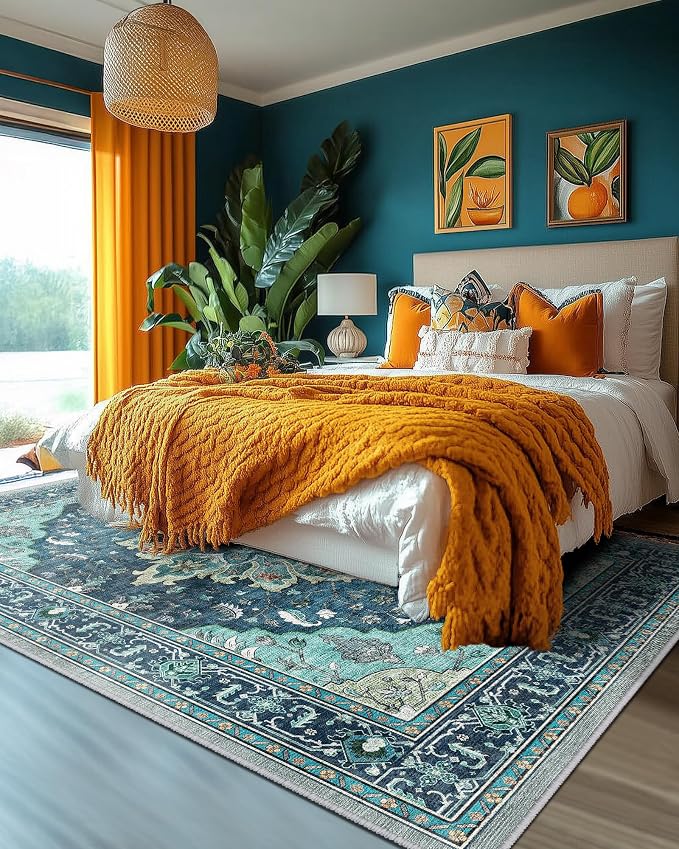 Area Rugs 6'x9' Washable Non-Slip, Floral Vintage Distress Print Pattern - Image 3