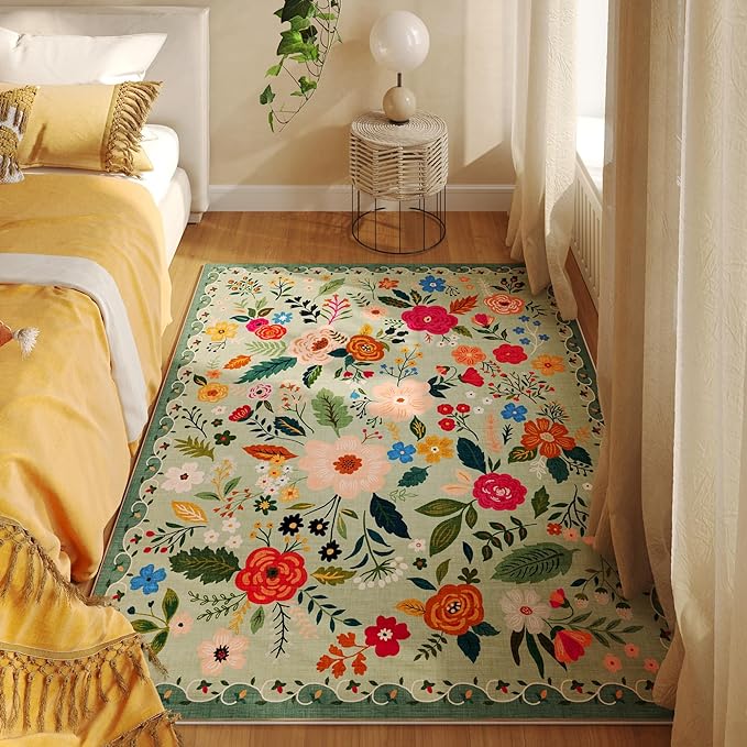 Rugcomf Bedroom Rug 3x5 Rug Washable Area Rug Non Slip Low Pile Boho Floral - Image 3