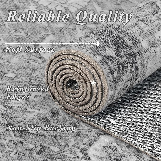 Schweek 9x12 Area Rug Grey Washable Living Room Rugs Distressed Vintage Rug | - Image 5
