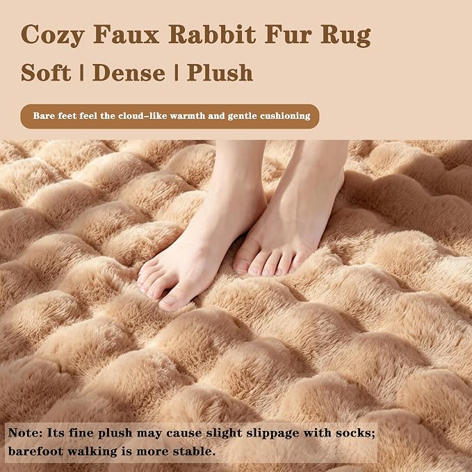 Coffee Rabbit Plush Rug 4'x6', Fluffy Shaggy Area Rug - Image 5