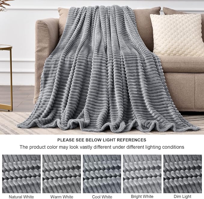 BEDELITE Fleece Throw Blanket for Couch – 3D Ribbed Jacquard Soft and Warm - Image 7