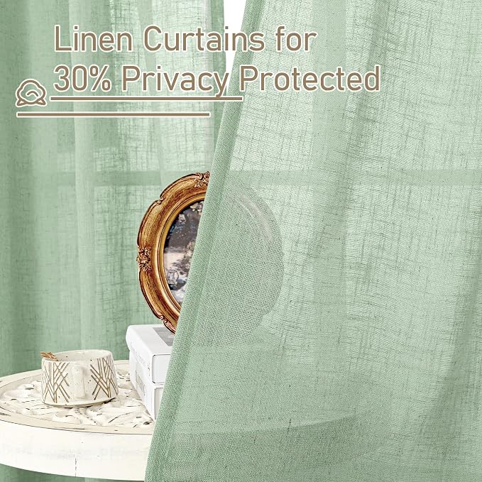 LAMIT Semi Sheer Linen Curtains 45 Inches Long, Light Filtering Panels Bronze - Image 6