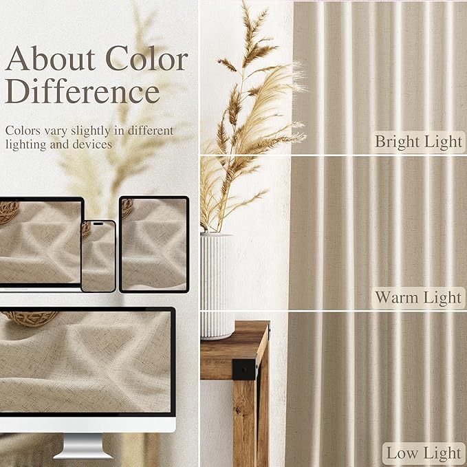 Taupe Burlywood Linen Curtains for Living Room 100 Inches Long Light Filtering - Image 3