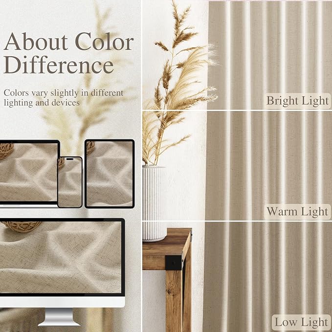 Taupe Burlywood Linen Curtains for Living Room 126 Inches Long Light Filtering - Image 3