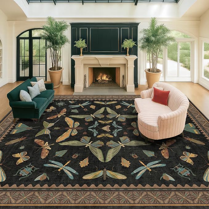 Hazo Haus Black Washable Insect Area Rugs 8x10 - Image 8