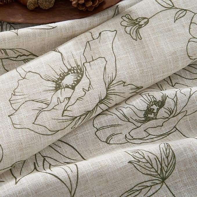 jinchan Floral Linen Curtains for Living Room 63 Inch Length Green Flower - Image 4