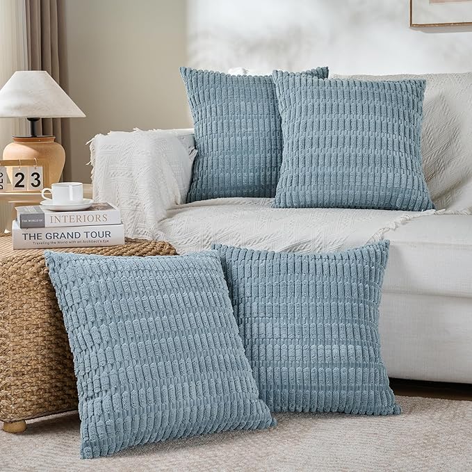 Fancy Homi 4 Packs Boho Light Blue Decorative Throw Pillow Covers 18x18 Inch by Fancy+Homi