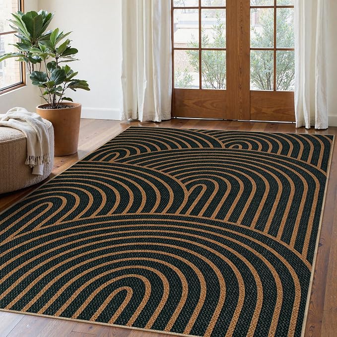 Lahome Modern Rainbow Easy Jute Carpet, Washable 5x7 Area Rugs by Lahome