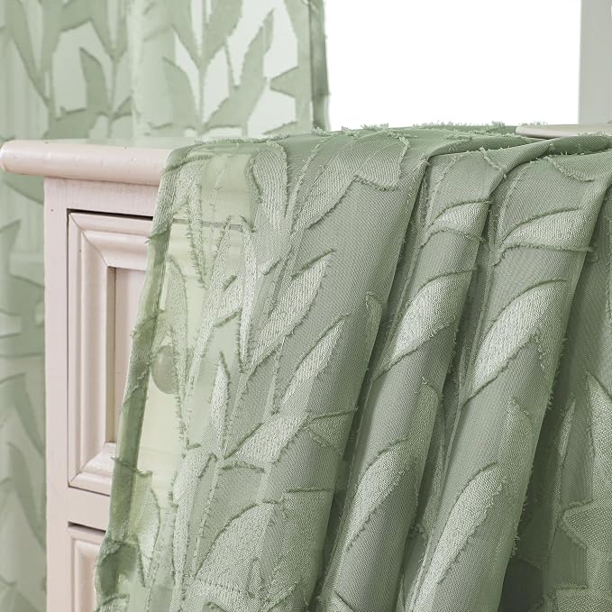 Lecloud Leia Sage Green Sheer Curtains 90 Inch Length 2 Pieces, Breathable - Image 8