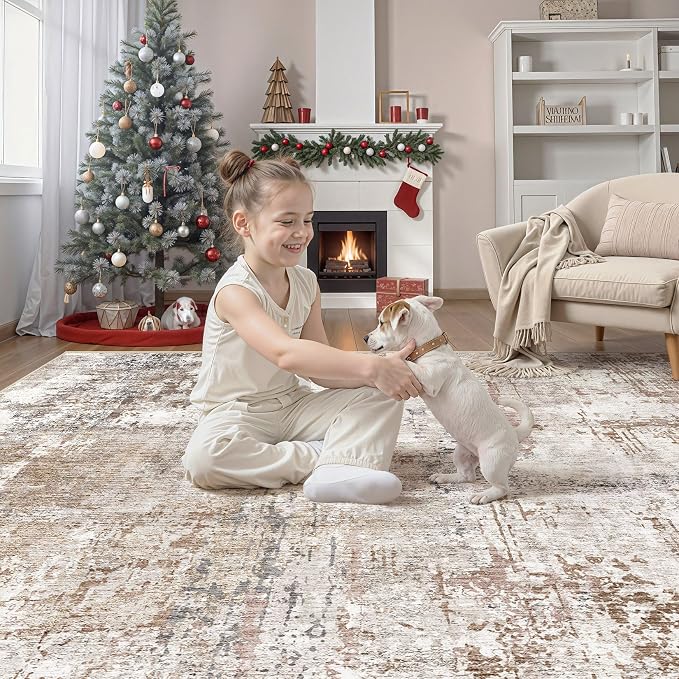 UERMEI Square Area Rugs : Washable 5x5 Neutral Modern Abstract Carpet - Image 3