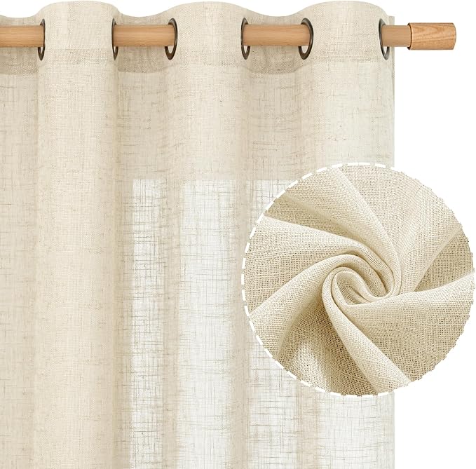LAMIT Beige Linen Sheer Curtains 96 Inches Long - Image 2