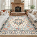 RELEANY Area Rugs Square 8ft Washable Non-Slip, Floral Vintage Distress Print by RELEANY