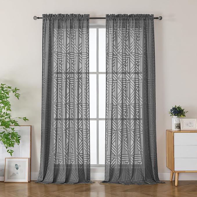 Simplebrand Semi Sheer Charcoal Grey Curtains 96 Inches Long 2 Panels, Light by Simplebrand