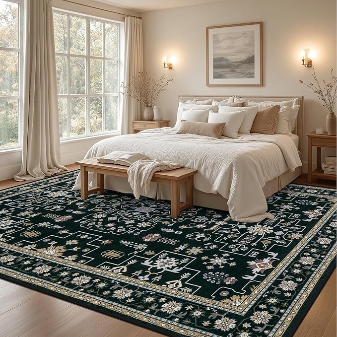 Area Rugs 9x12 Living Room Rug: Washable Rug Soft Vintage Boho Medallion Carpet - Image 4