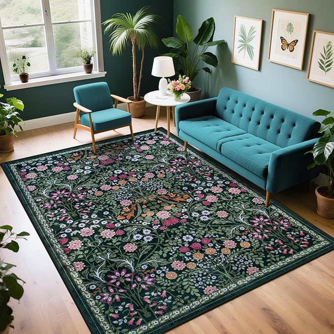 6x9 Area Rugs for Living Room: Floral Washable Rug Vintage Large Soft Boho by PLHXFRSoftAreaRugs