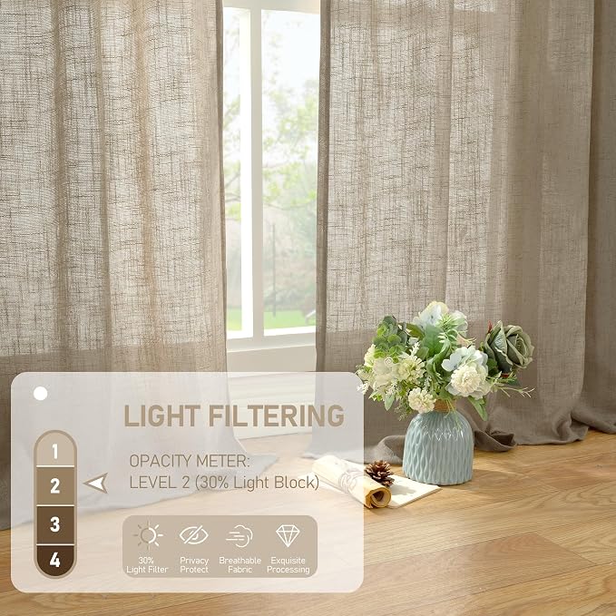 LAMIT Taupe Linen Curtains 24 Inch Length - Image 4