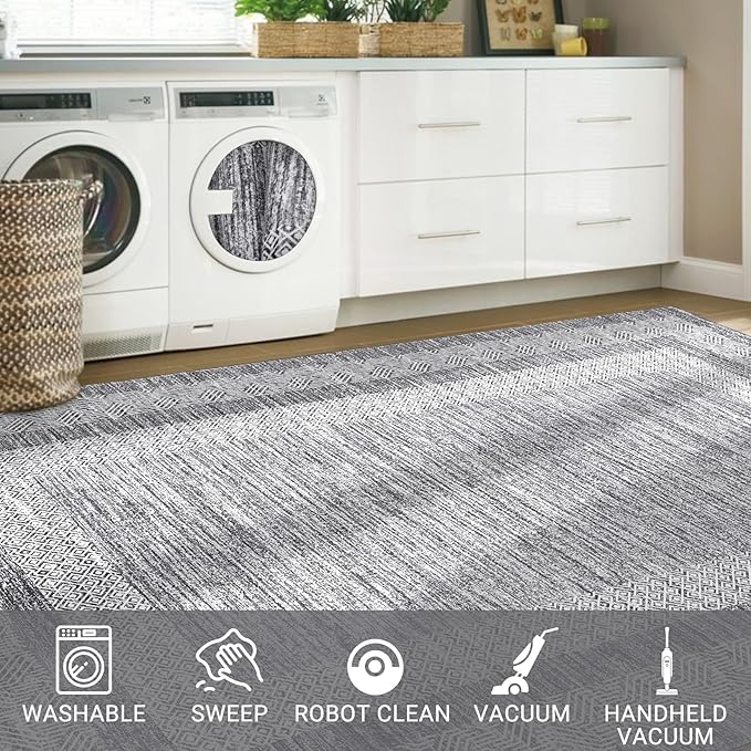 GarveeHome 2.5x8 Modern Bordered Runner Rug Soft Non Slip Washable Floor Carpet - Image 8
