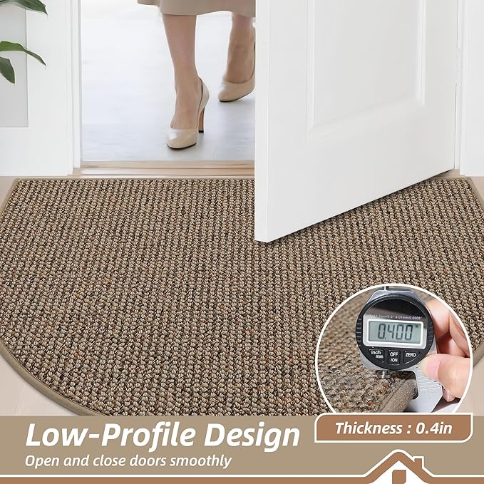 BEQHAUSE Dirt Trapper Door Mat 26" x 40" Half Circle Non Slip Rugs, Taupe | - Image 5