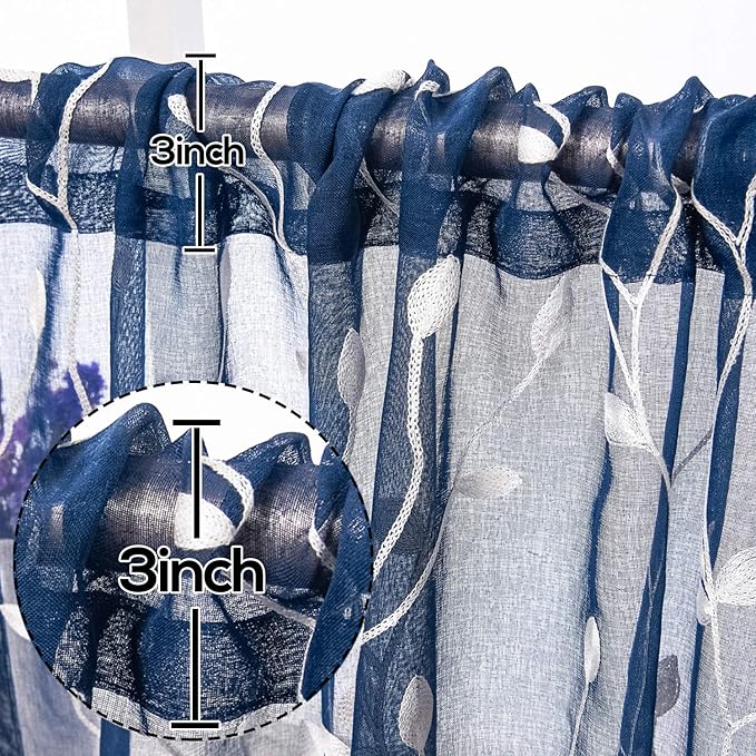 AmHoo 2 Panels Embroidered Leaf Pattern Semi Sheer Curtains Foliage Floral - Image 3