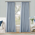 Light Blue Pinch Pleated Dual Layer Blackout Linen Curtains 102 Inches Long | by Twodrapes