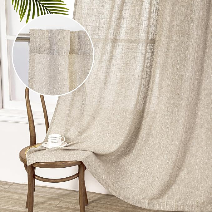 MYSKY HOME Cotton Curtains for Living Room Farmhouse Semi Sheer Light Filtering - Image 9