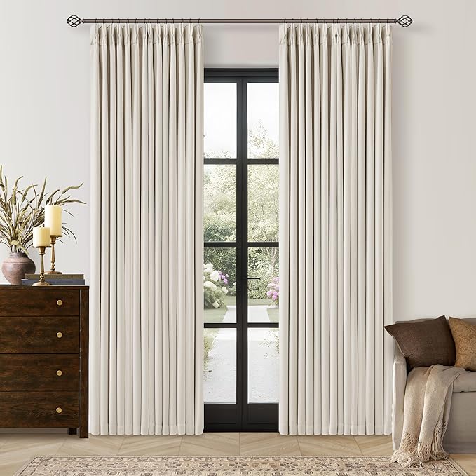 Pinch Pleated 100% Blackout Thick Linen Curtains 84 Inch Long Natural | Thick by Twodrapes