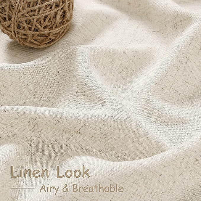 Warm Beige Linen Curtains 90 Inch Long 2 Panels Set - Image 3