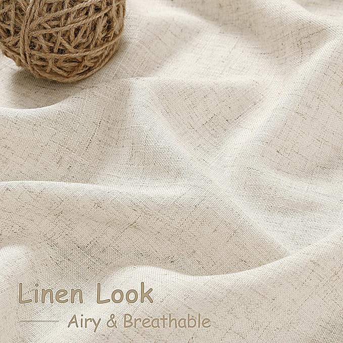 Warm Beige Linen Curtains 102 Inches Long Rod Pocket Back Tab Drapes 2 Panels - Image 3