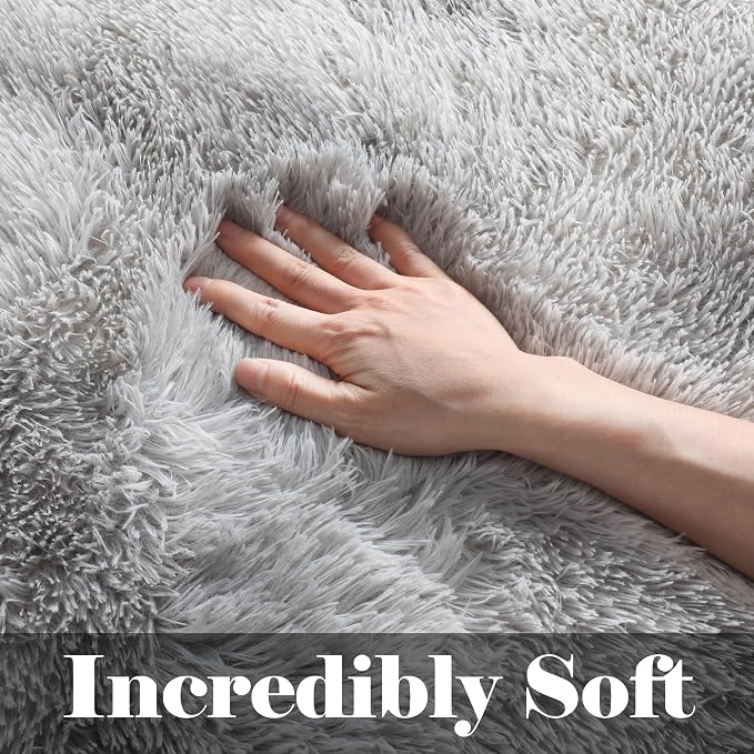 ONASAR 2x6 Runner Rugs for Bedroom Living Room, Fluffy Tie-Dyed Light Grey - Image 2