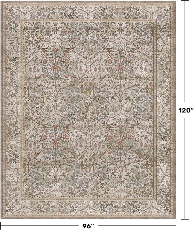 Hazo Haus Vintage Moss Green Living Room Rug, Neutral Taupe 8x10 Washable Area - Image 2
