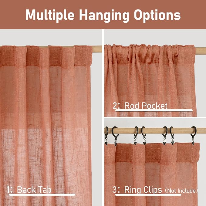 LAMIT Terracotta Linen Curtains 40 Inch - Image 3
