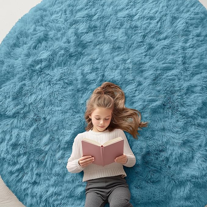 OLANLY Slate Blue Round Rugs for Bedroom by OLANLY