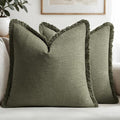 MIULEE Boho Linen Fringe Decorative Throw Pillow Covers Olive Green 20x20 | Set by MIULEE