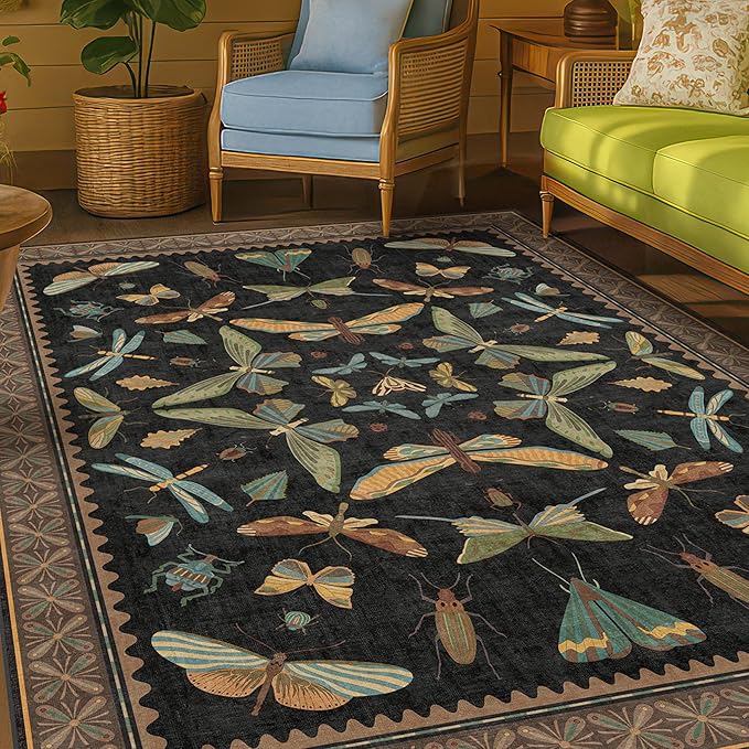Washable 5x7 Black Rug for Living Room by HazoHaus