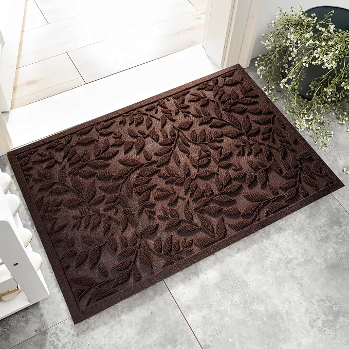 Coffee Brown Leaves Outdoor Indoor Entrance Doormats, Absorbent Durable Heavy by VivaNest