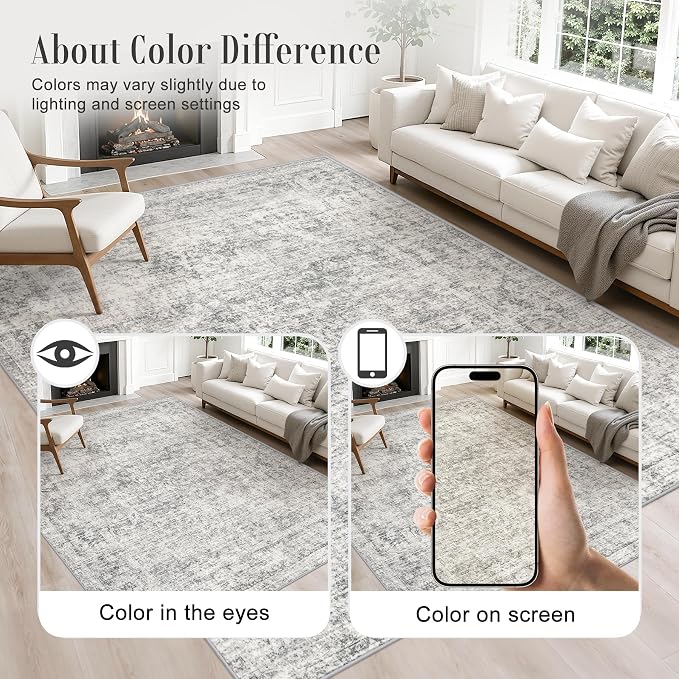 Round Area Rug Living Room: 8 ft Modern Washable Indoor Carpet | - Image 4