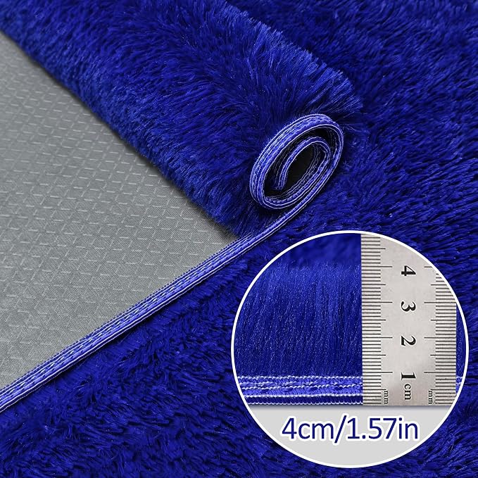 2x8 Bedside Area Rugs for Bedroom Soft Fluffy Shag Navy Blue Rug for Hallway - Image 5