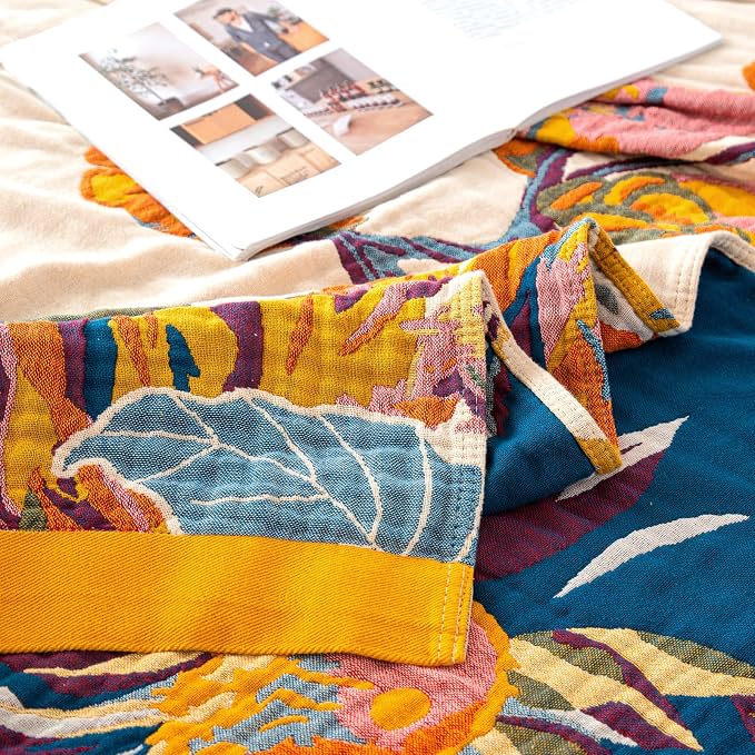 MSGKV Boho Throw Blanket for Bed 100% Cotton Throw Floral Couch Blanket - Image 9