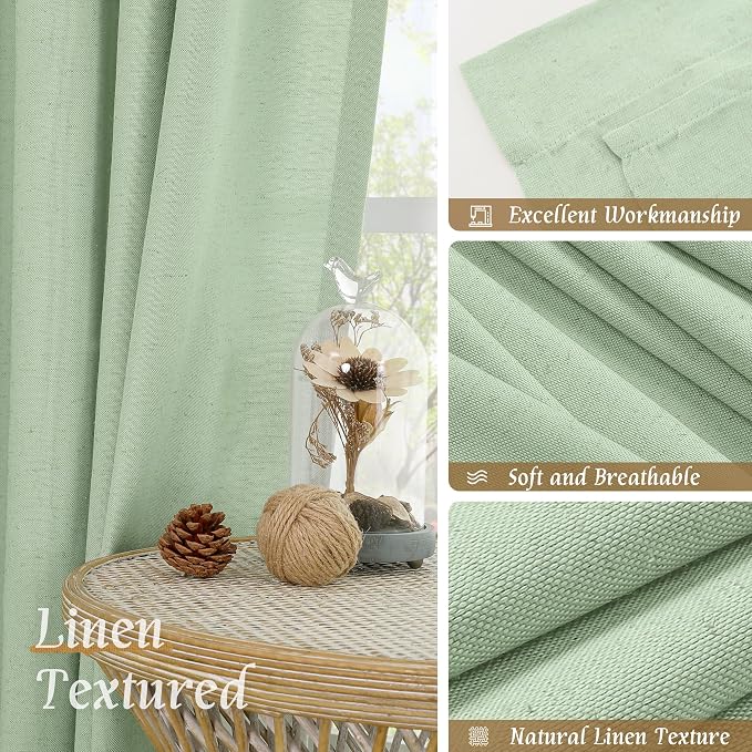 LAMIT Natural Linen Curtains for Bedroom, 72 Inch Faux Linen Textured Light - Image 7