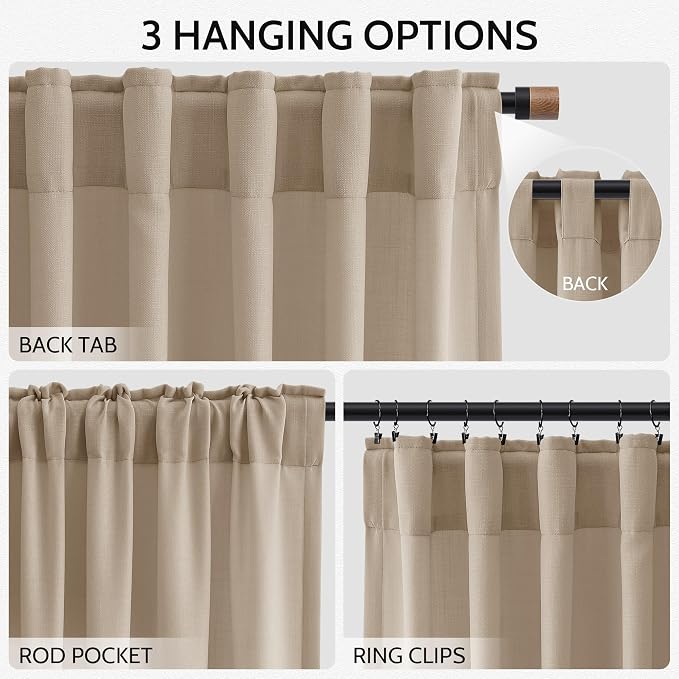 Sepia Beige Linen Curtains 102 Inches Long - Image 2