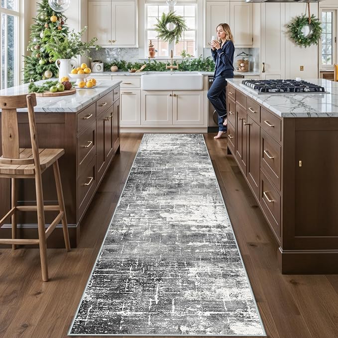 Washable 12ft Kitchen Area Rug: Abstract Entryway Rug Runner Soft Bedroom by HYHAOYUNLAI