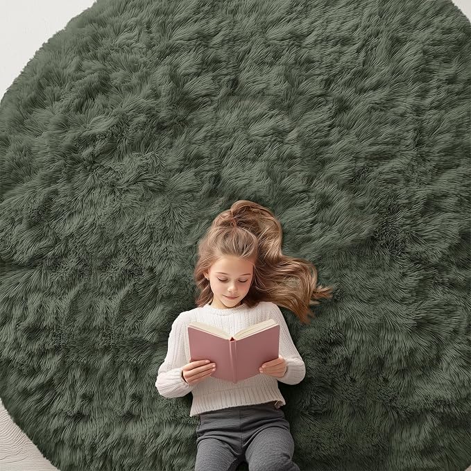 OLANLY Olive Green Round Rugs for Bedroom by OLANLY