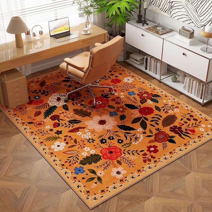 Rugcomf Bedroom Rug 3x5 Rug Washable Area Rug Non Slip Low Pile Boho Floral - Image 7
