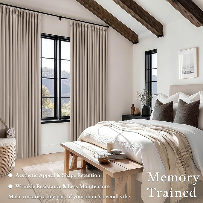 108 Inch Pinch Pleat Greyish Beige Room Darkening Curtains | 100% Blackout - Image 4