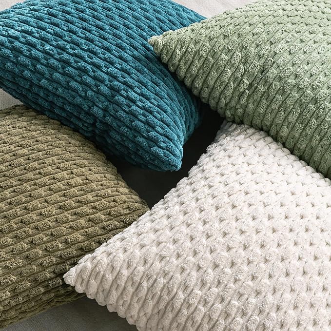 Set of 4 Teal Decorative Throw Pillow Covers 18x18 Inch Corduroy Pillow Covers - Image 4